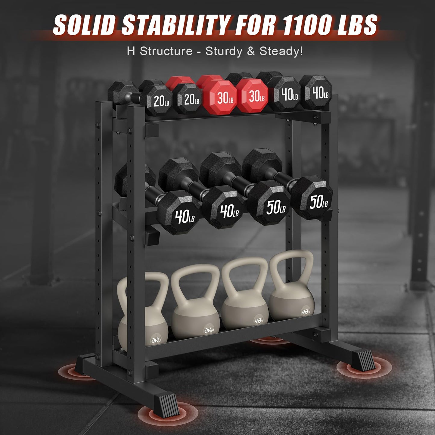 3-Tier Dumbbell Rack Stand Only, 1100LB Capacity Adjustable Weight Rack for Home Gym, Heavy-Duty Weight Stand for Dumbbells & Kettlebells(Rack Only)