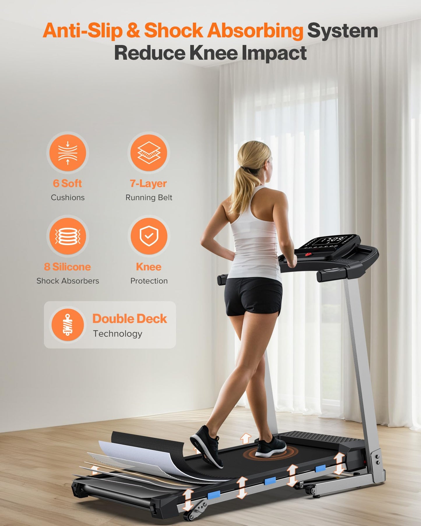 Cardirun Folding Treadmill with Incline, 350 LBS Capacity & 7.6 MPH, 3.0HP Quiet Treadmills for Home Small with Pulse Sensor and Bluetooth Speaker, 12 Preset Programs, App & Voice Control, LED Display