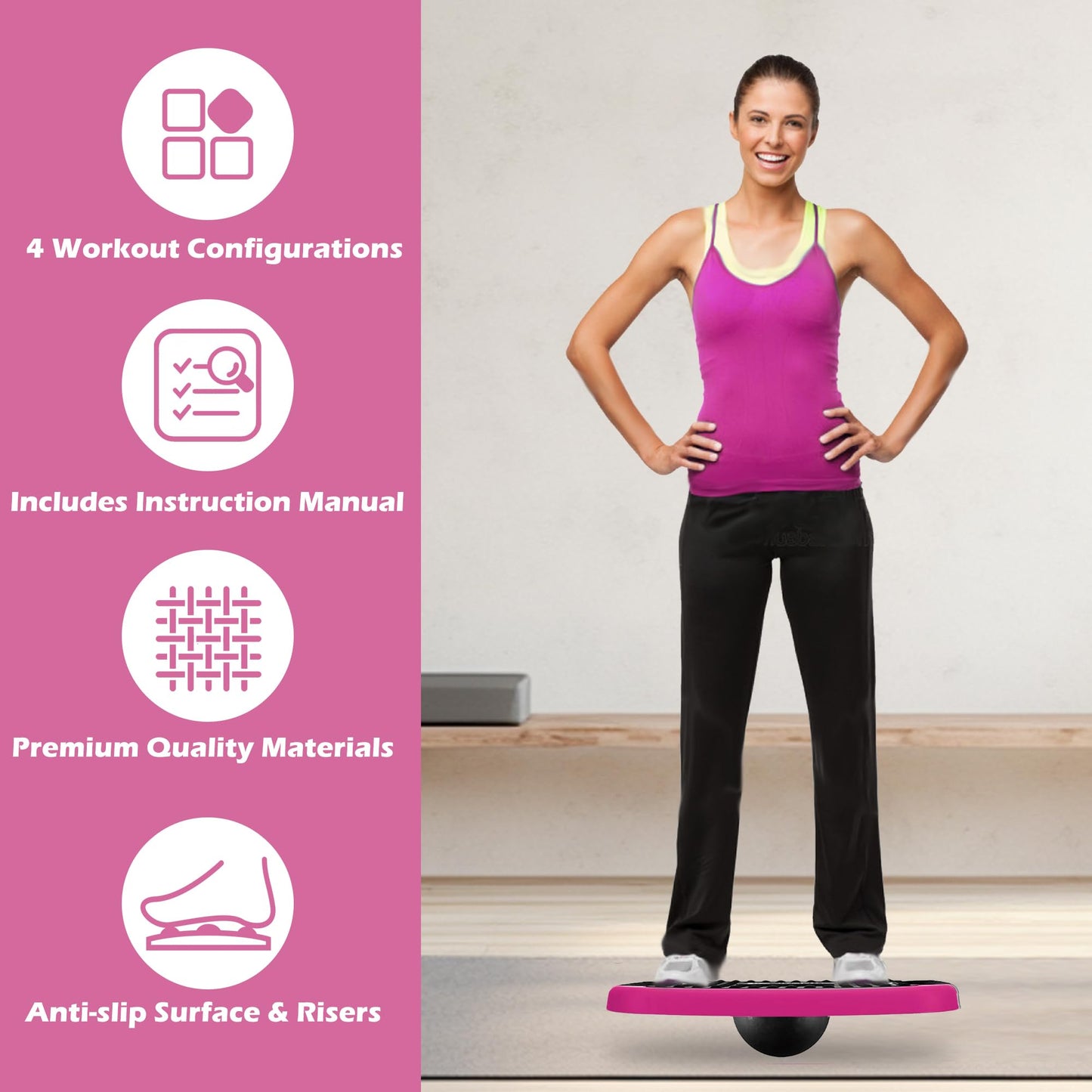 ZUETK 4-In-1 Aerobic Balance Board and Step Up Exercise Platform - Adjustable Multifunctional Balance Board Slant Board, Steppers for Exercise - Home Workout Non Slip Stepper Platform Purple-Pink