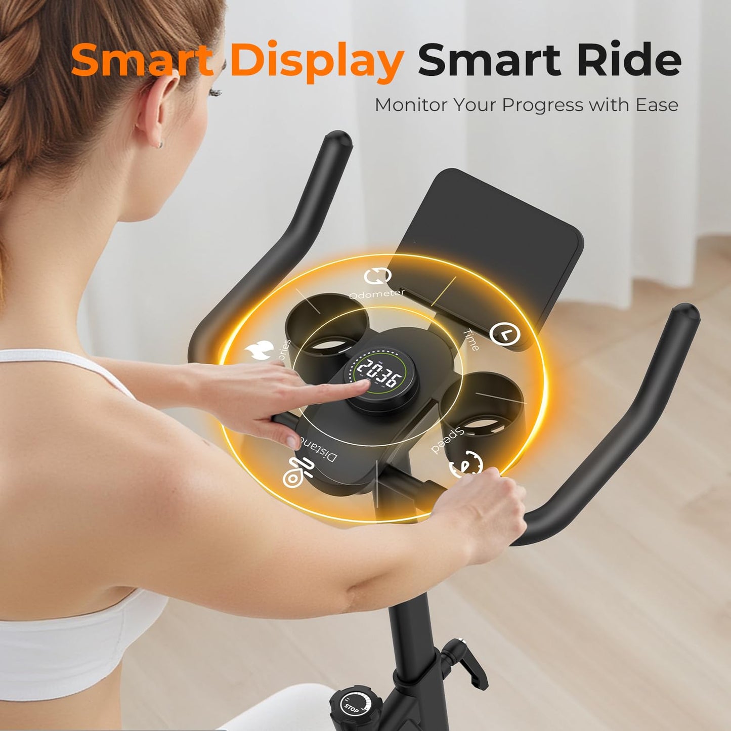 OWLSKY Exercise Bike with APP, Wool Felt Indoor Cycling Bike, 300 lbs Capacity Quiet Stationary Bike for Home Gym Cardio Workout, Adjustable Seat & Tablet Holder