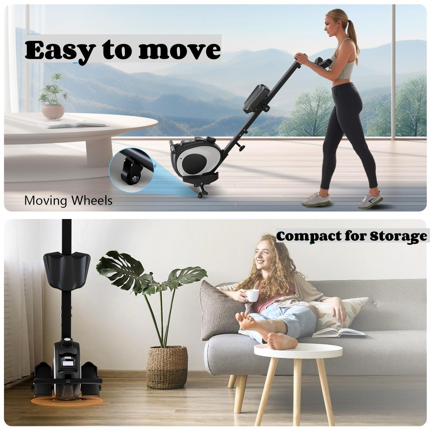 NAYSAYE Magnetic Rowing Machine for Home with Adjustable 8-Speed Booster, Foldable Rower with 265 LBS Loading Capacity for Living Room Office Black