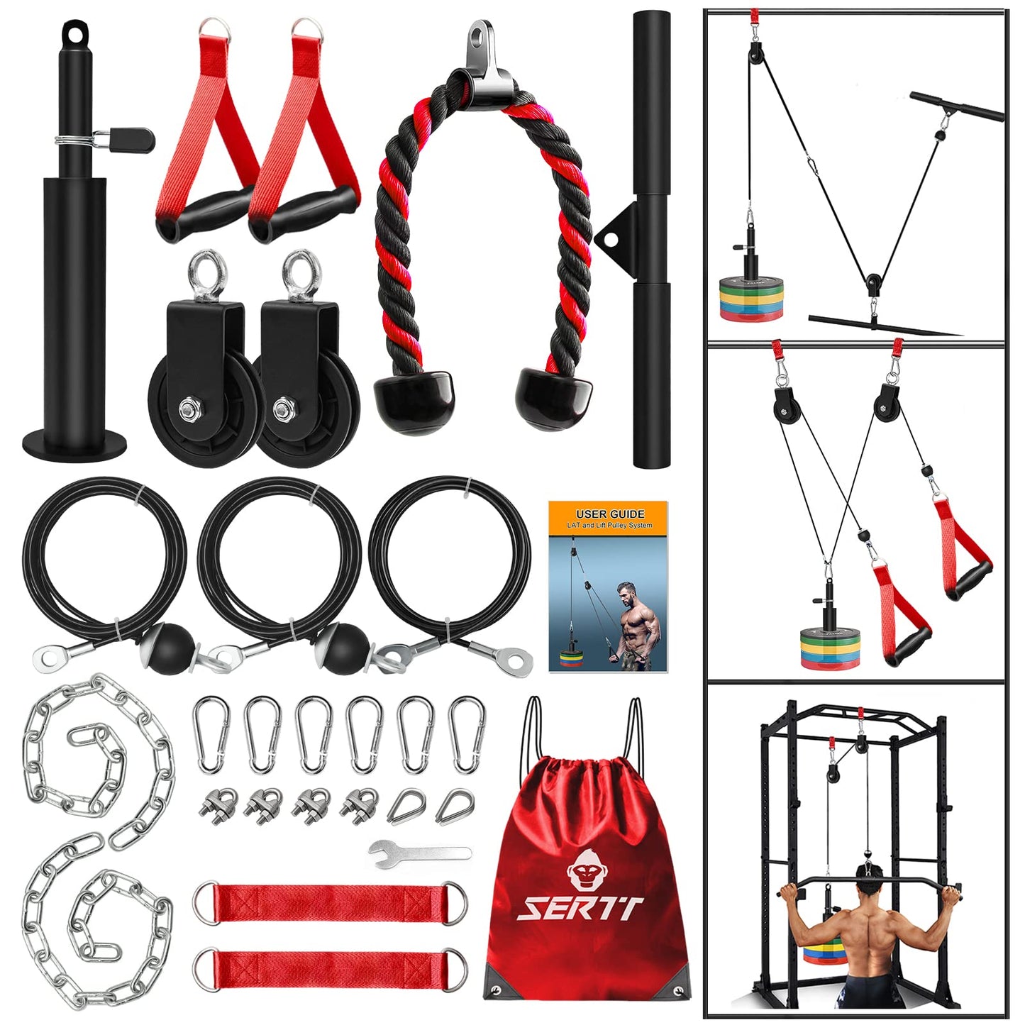 Weight Cable Pulley System Gym, SERTT Upgraded Cable Pulley Attachments for Gym LAT Pull Down, Biceps Curl, Tricep, Arm Workouts - Weight Pulley System Home Gym Add On Equipment