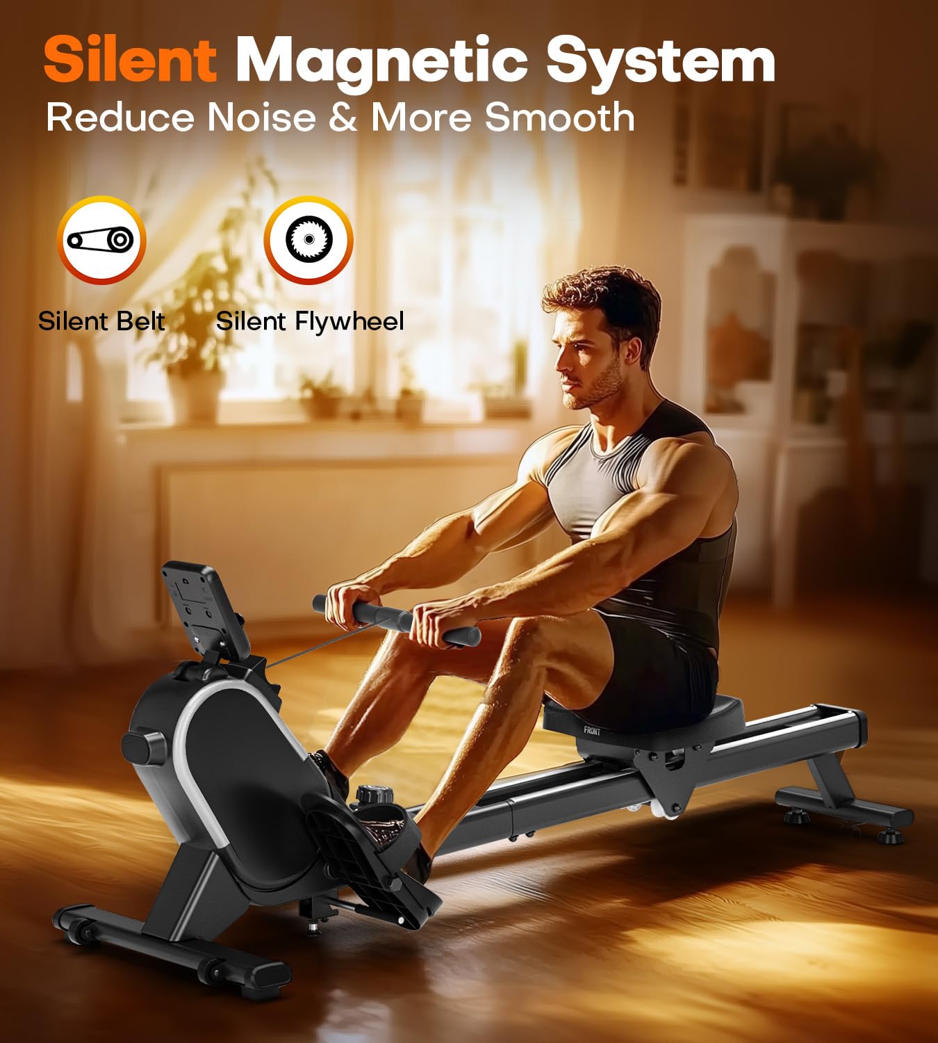 Rowing Machine, MOSUNY Magnetic Rowing Machines for Home 350 LB Weight Capacity, 16 Levels Resistance Row Machine with Dual Slide Rail, Bluetooth, App Compatible 2025