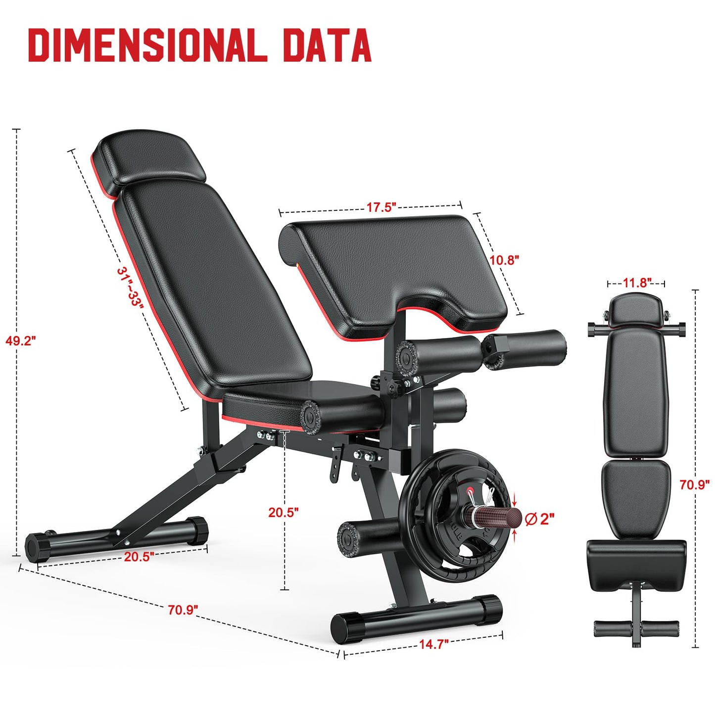XDDIAS Workout Bench, Adjustable Weight Bench with Leg Extension and Leg Curl, Extended Headrest, 900LBS Preacher Curl Bench Incline Decline Flat Workout Bench for Home Gym Full Body Exercise