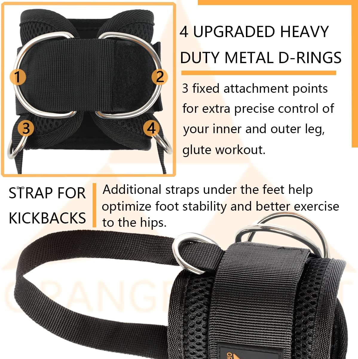 Ankle Strap for Cable Machine (Pair) Adjustable Comfort fit Neoprene and Reinforce 4 D-Rings, Upgraded Ankle Strap Gym Cable Attachment for Glute Kickbacks & Lower Body Exercises fit Women & Men