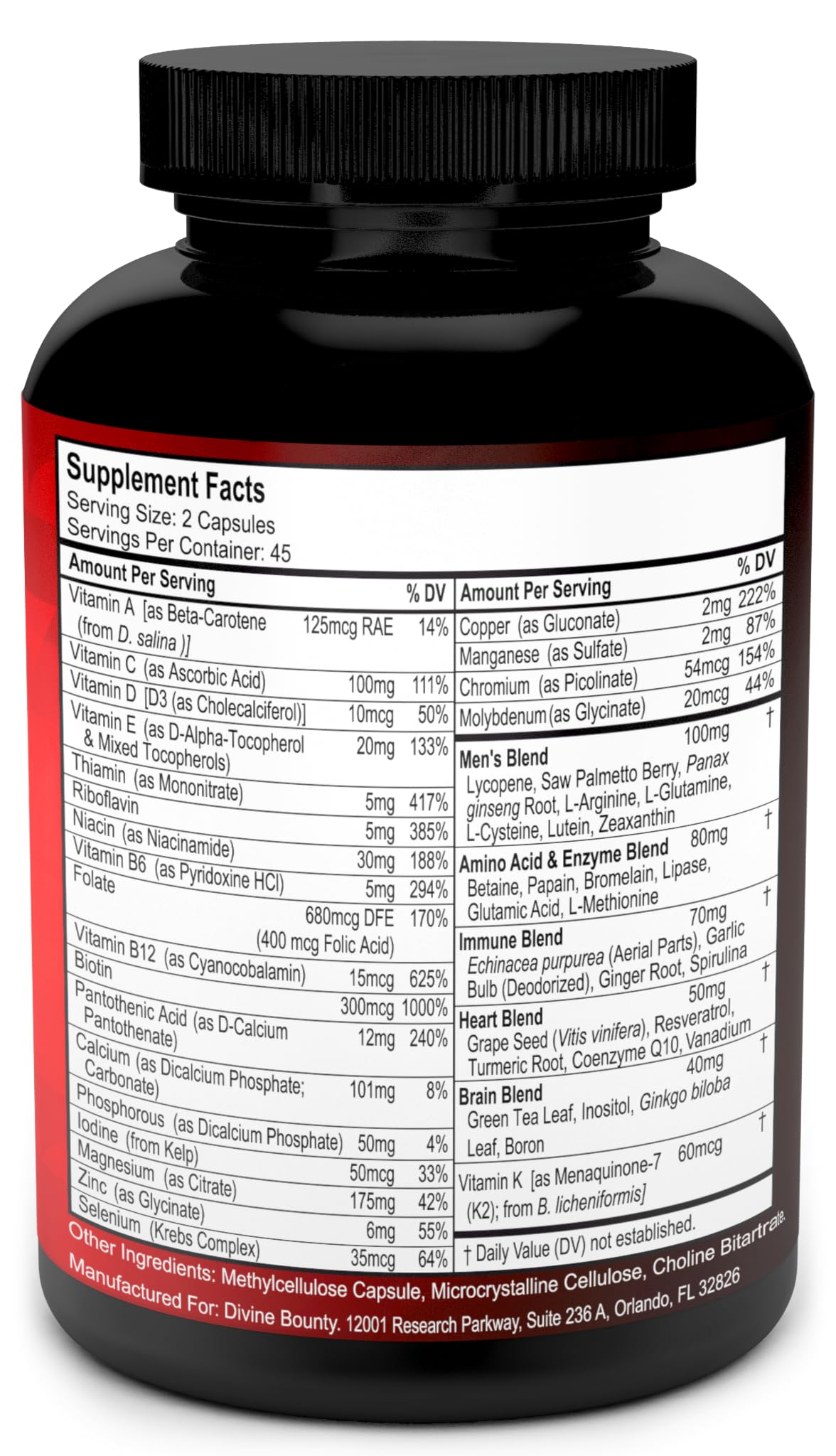 Mens Multivitamin – Daily Multivitamin for Men with Vitamin A C D E K B Complex, Calcium, Magnesium, Selenium, Zinc Plus Heart, Brain, Immune, and Men's Multivitamins – 90 Vegetarian Capsules