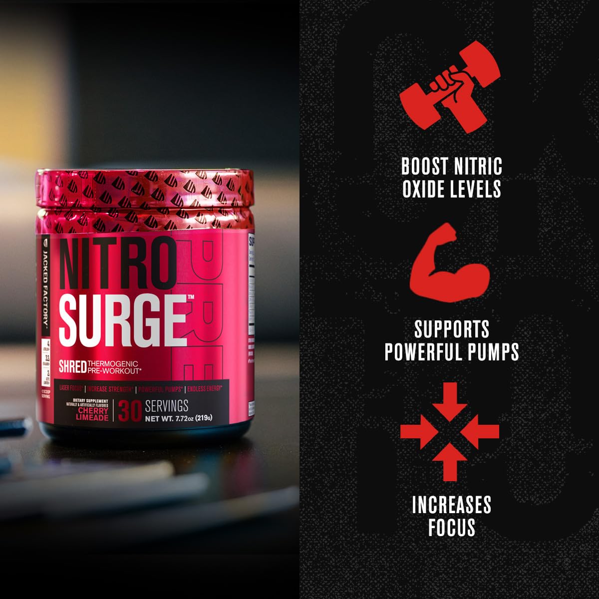 Jacked Factory Nitrosurge Shred Thermogenic Pre-Workout in Watermelon & N.O. XT Nitric Oxide Booster for Men & Women