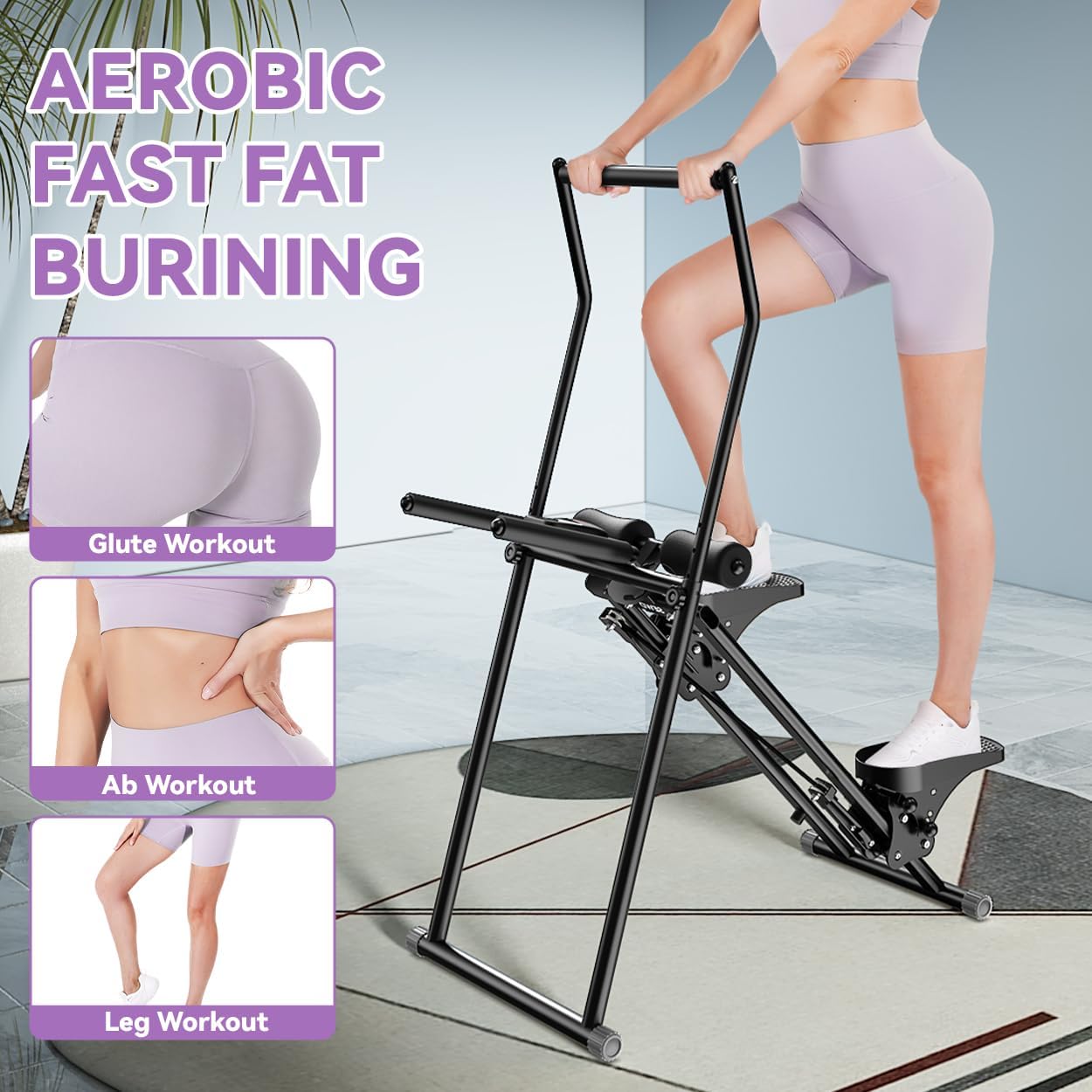 SEWD Foldable Stair Stepper Machine – AB Workout Equipment for Home Gym, Full-Body Cardio Workout Equipment with Adjustable Handlebar & Pedals
