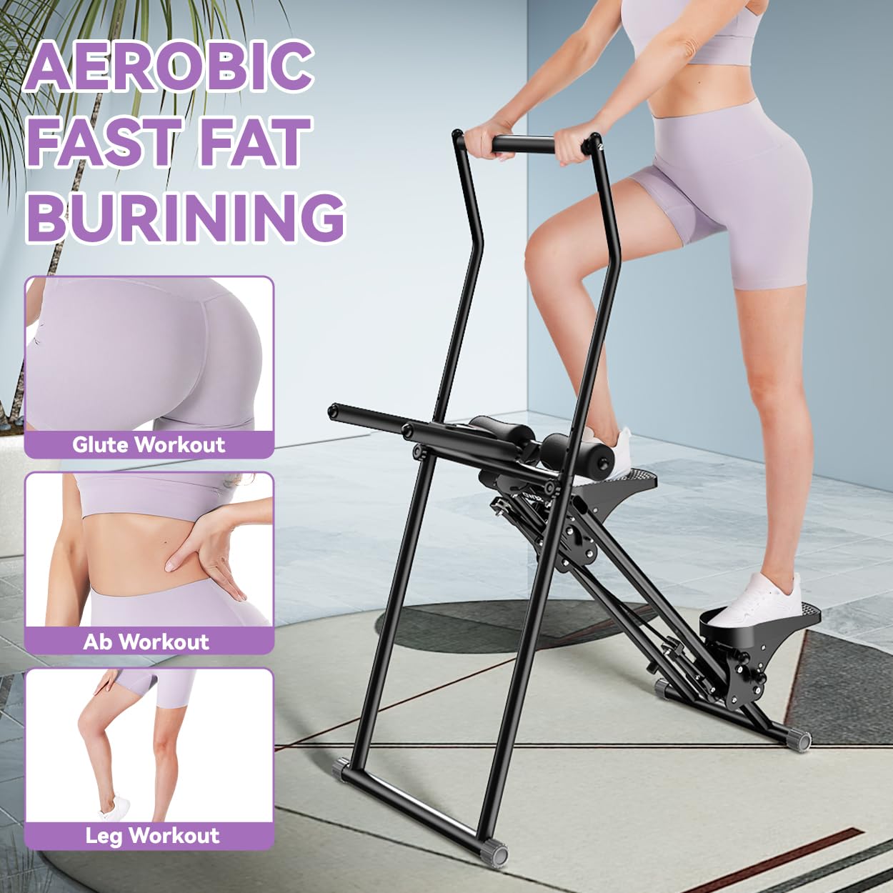 SEWD Foldable Stair Stepper Machine – AB Workout Equipment for Home Gym, Full-Body Cardio Workout Equipment with Adjustable Handlebar & Pedals