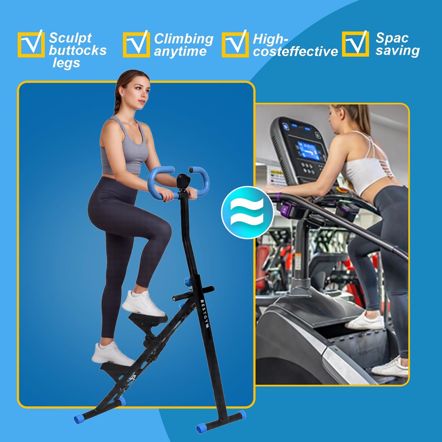 Stair Stepper for Home Vertical Climber, Foldable Full Body Exercise Aerobic Climbing Machines, Mountaineering Fitness Equipment with Adjustable Handles (Black)