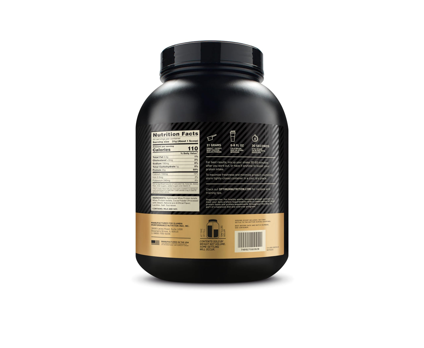 Optimum Nutrition Gold Standard 100% Isolate, Protein Powder, Chocolate Bliss, 3 Pounds, 44 Servings. Whey Protein Isolate (Packaging May Vary)