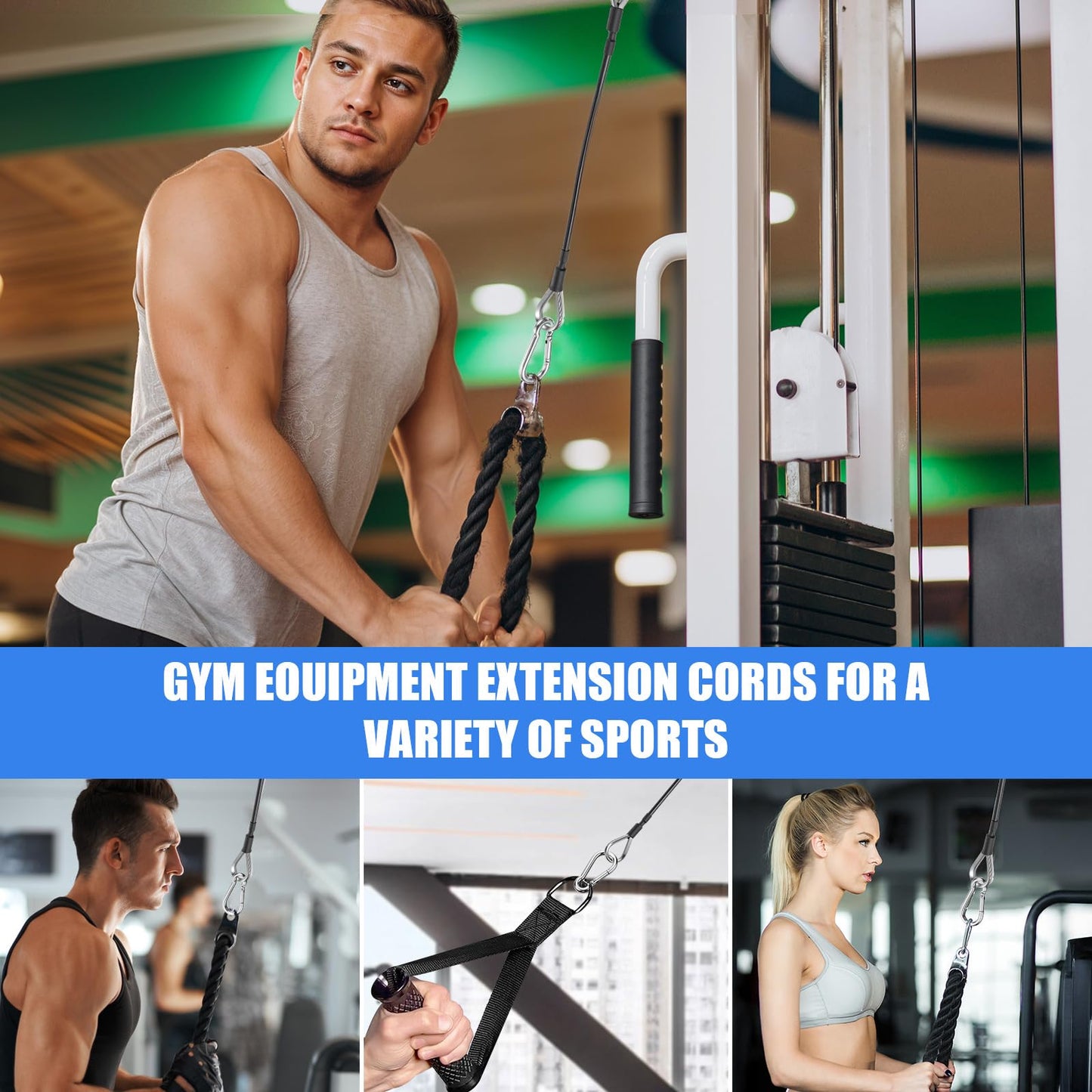 YBEATY 2 Pcs Gym Cable Extension Attachments Compatible with Home Accessories Fitness Replacement Gym Cable Machine Extension for LAT/Tricep Pull Down Leg Extensions Machine