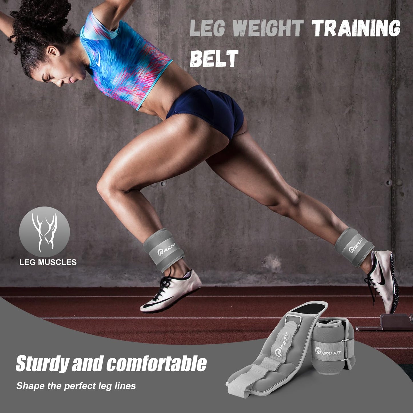 NEALFIT Ankle Weights for Men Women Kids, Leg Arm Wrist Weights with Adjustable Strap for Running, Gymnastics, Aerobics,Gym, Fitness (Gray, 1 lb x 2)