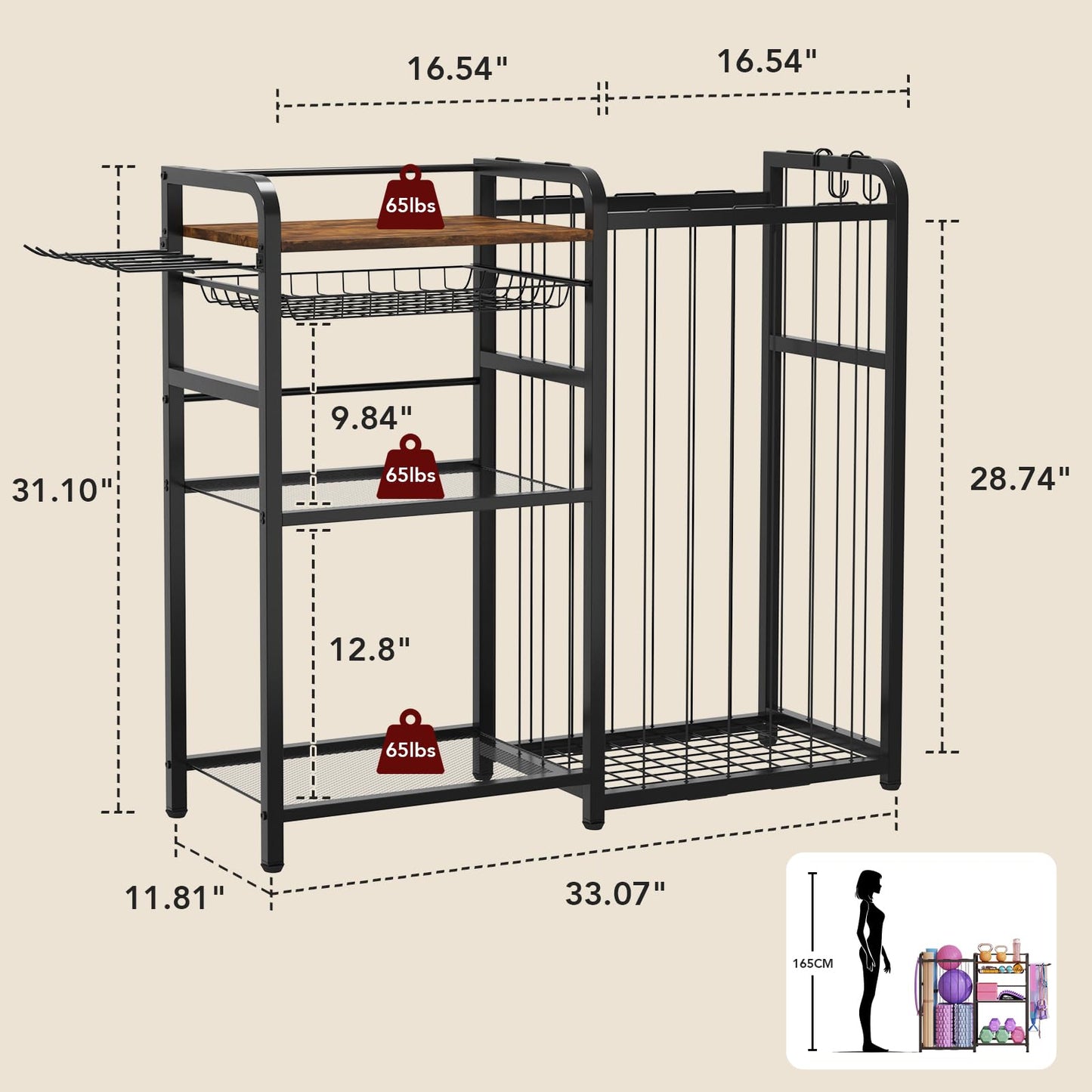 Weight Rack for Home Gym - Exercise Equipment Storage Organizer for Yoga Mat Dumbbells Kettlebells Foam Roller Yoga Strap & Resistance Bands, Ideal Yoga Mat Holder & Workout Equipment Organizer