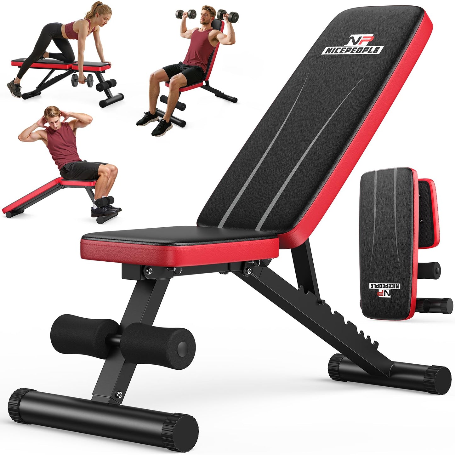 NICEPEOPLE Basic Weight Bench for Home Gym, Foldable Workout Bench with 8 Backrests, 660LBS Weight Capacity Adjustable Bench