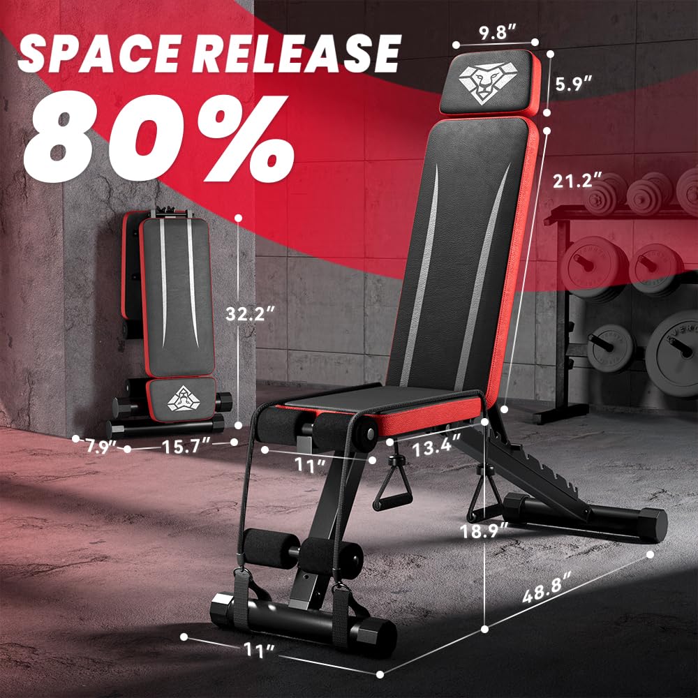 Adjustable Weight Bench, Workout Bench with Adjustable Headrest for Full Body Workout, Fast Folding 660LBS Stable Weight Bench for Men Women Versatile Workouts and Workout Bench for Home Gym (Black)