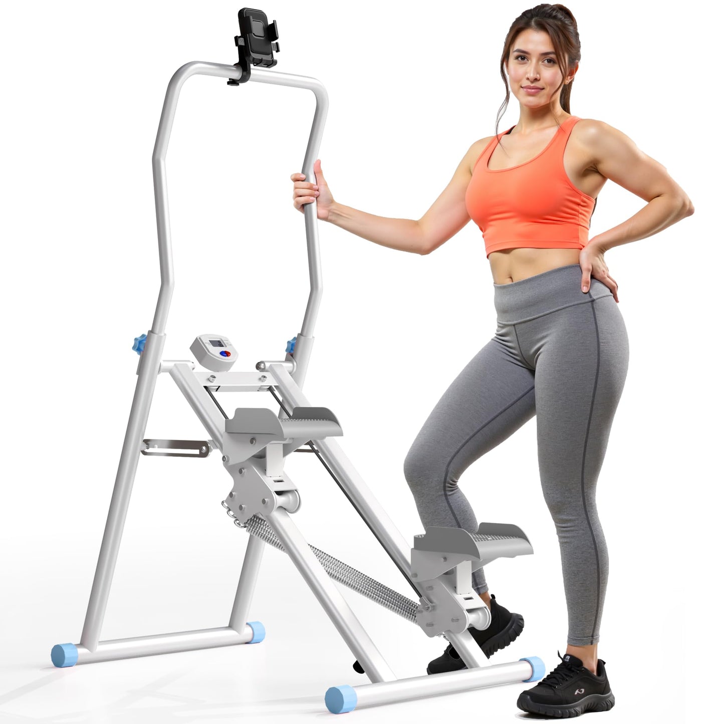 Stair Stepper Resistance Adjustable Folding Vertical Climber Machine for Home Gym Full-Body Workout (Blue/White)