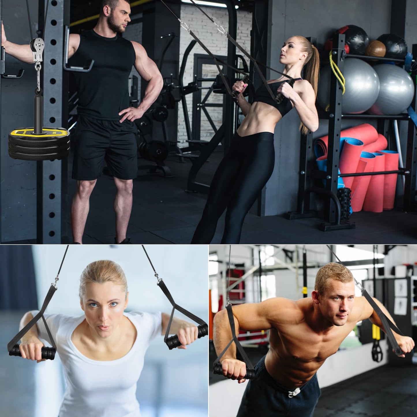 Weight Cable Pulley System Gym, Cable Weight Pulley System Attachments for Home Gym with Handle Pulley System Gym LAT Pull Down, Biceps Curl Workout