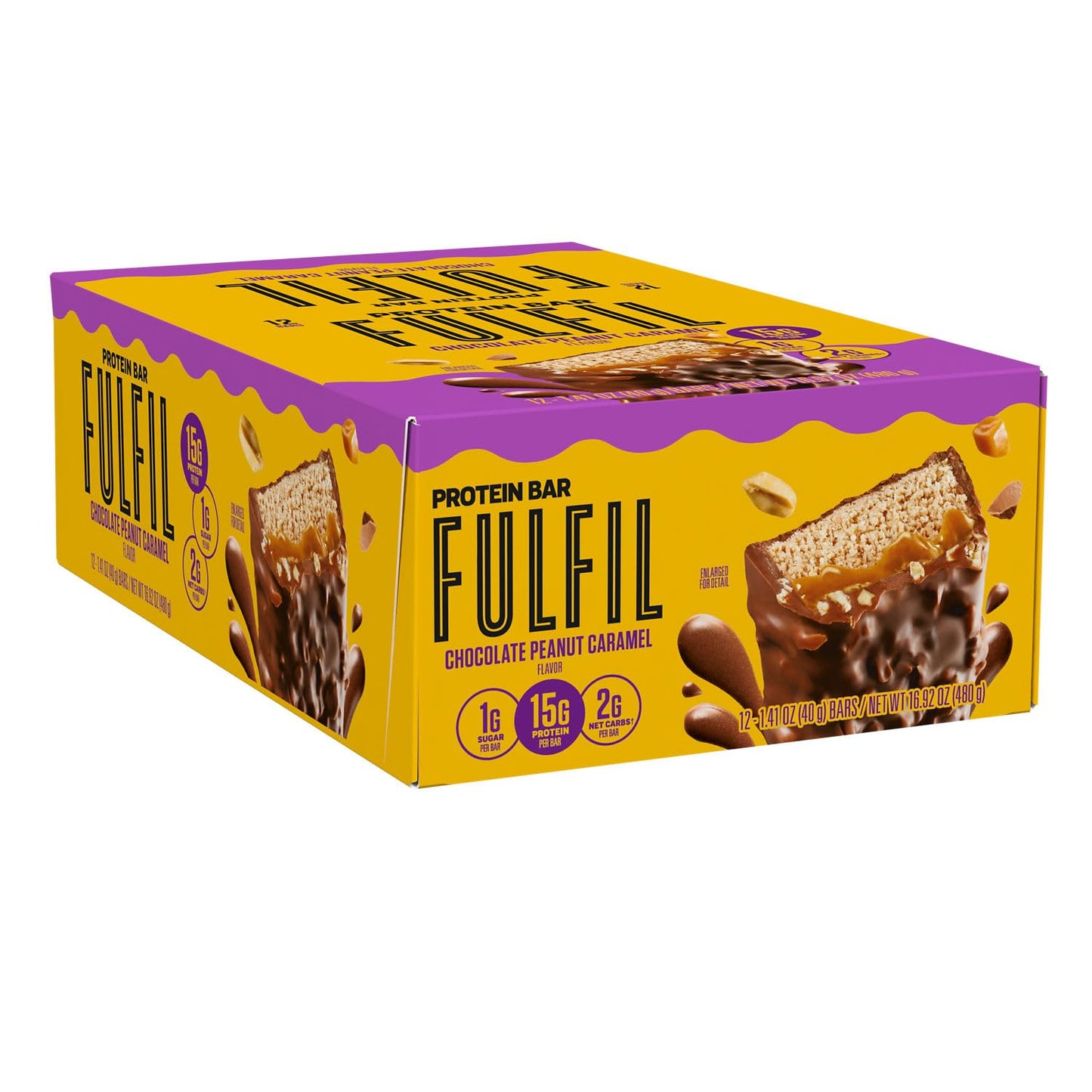FULFIL Protein Snack Bars, Chocolate Peanut Caramel Flavored, Gluten Free with 15g Protein, Pantry Staples, 12 Count