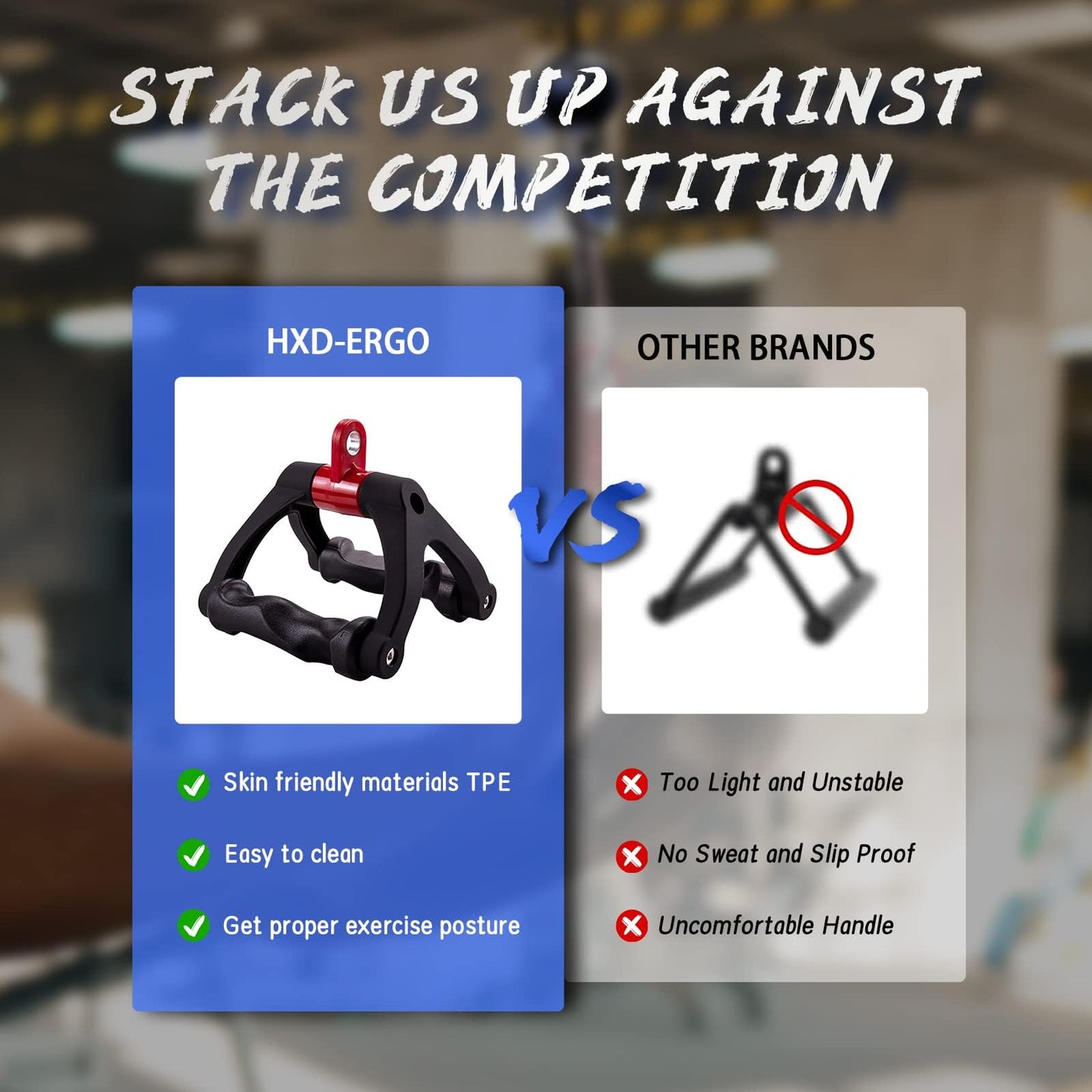 HXD-ERGO Double D Handle for Cable Machine - Ergonomic Row Handle Cable Attachment - Triangle V Bar Grip LAT PullDown Attachments for Home Gym