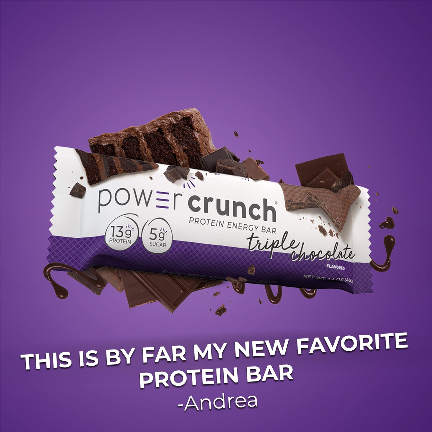 Power Crunch Protein Wafer Bars, High Protein Snacks with Delicious Taste, Triple Chocolate, 1.4 Ounce (12 Count)