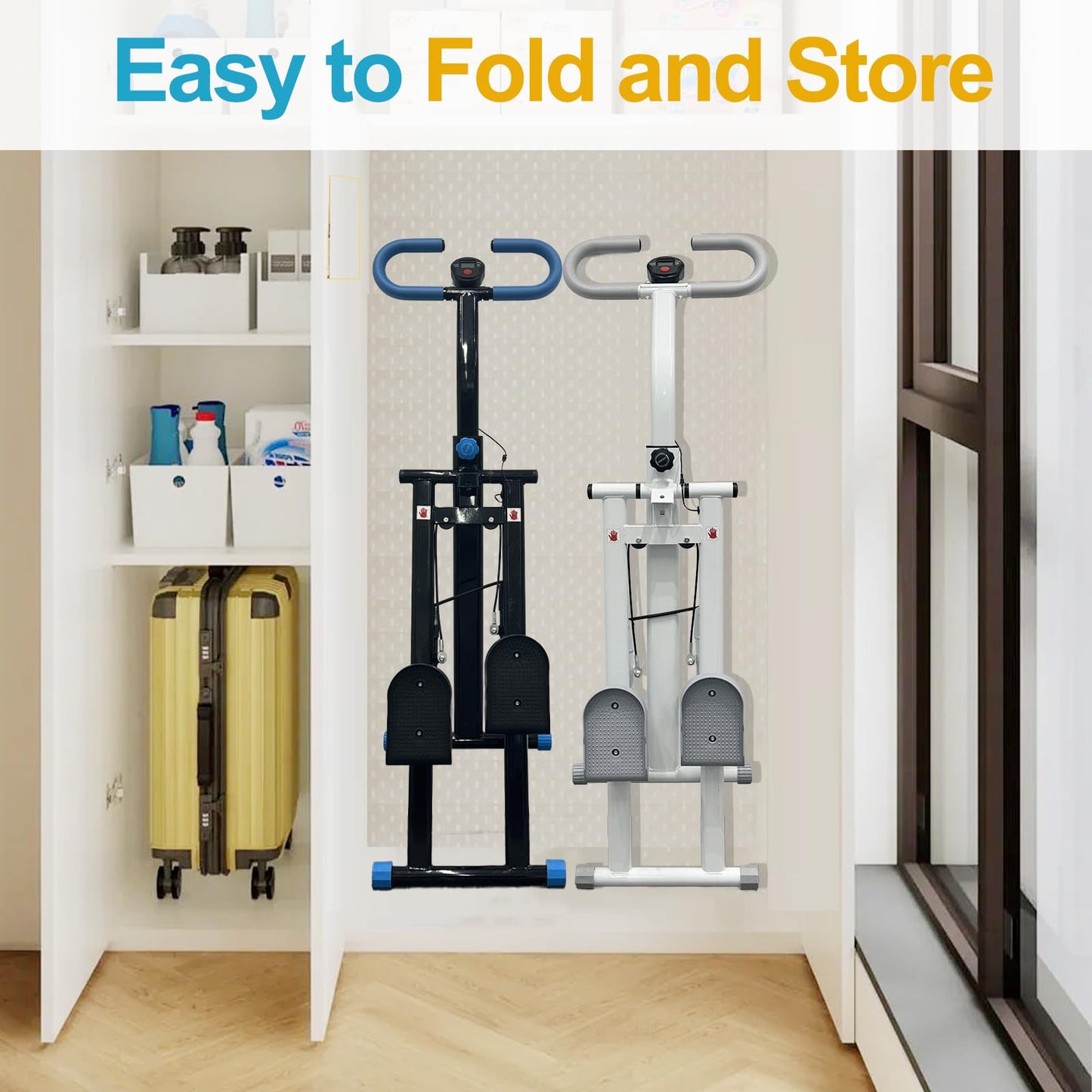 Stair Stepper for Home Vertical Climber, Foldable Full Body Exercise Aerobic Climbing Machines, Mountaineering Fitness Equipment with Adjustable Handles (Black)