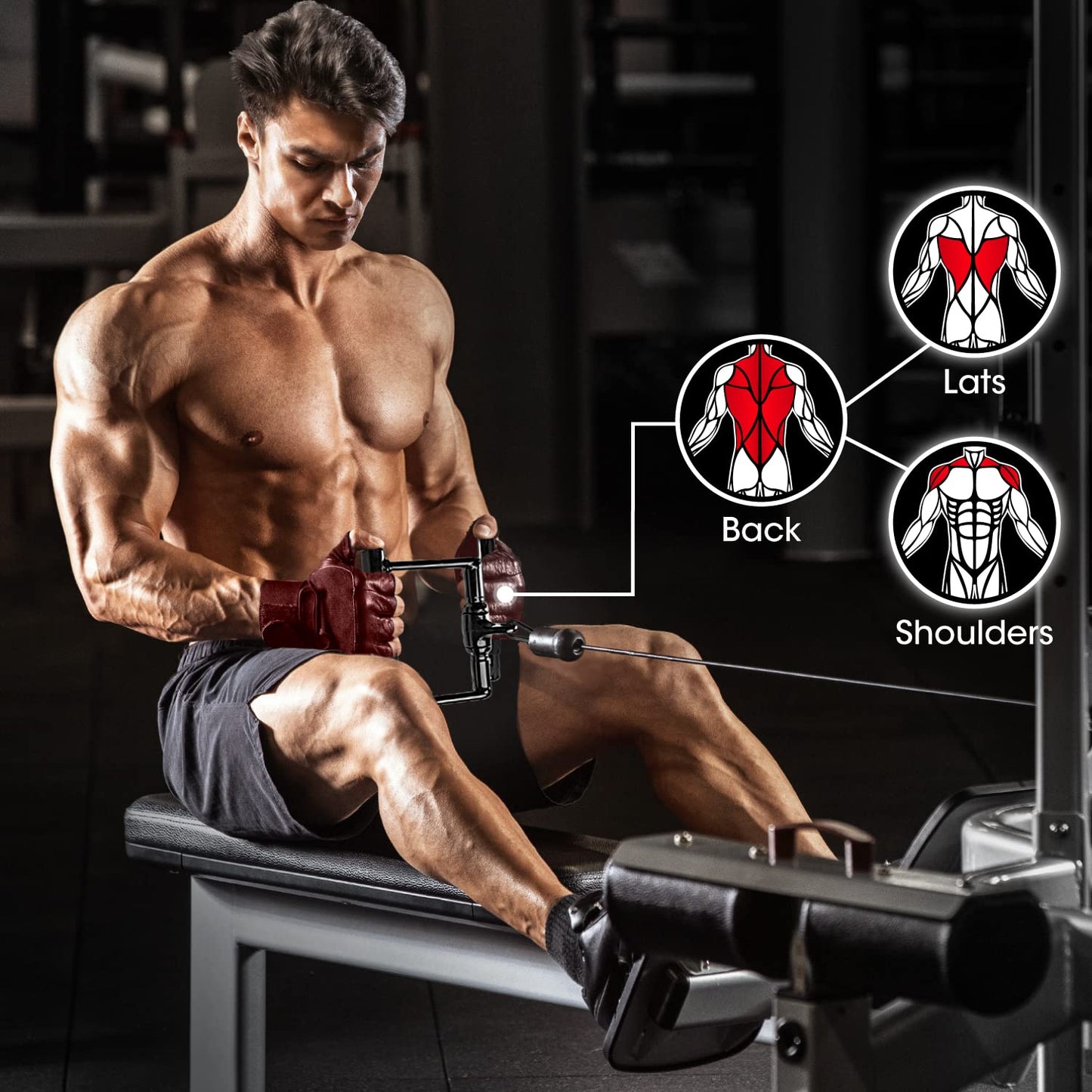 Yes4All Black Combo Tricep Pull Down Rope, Double D Handles, V-Shaped Bar & Rotating Pull Down Straight Bar, Tricep Press Down Cable Machine Attachment, LAT Pulldown Attachments for Home Gym Set