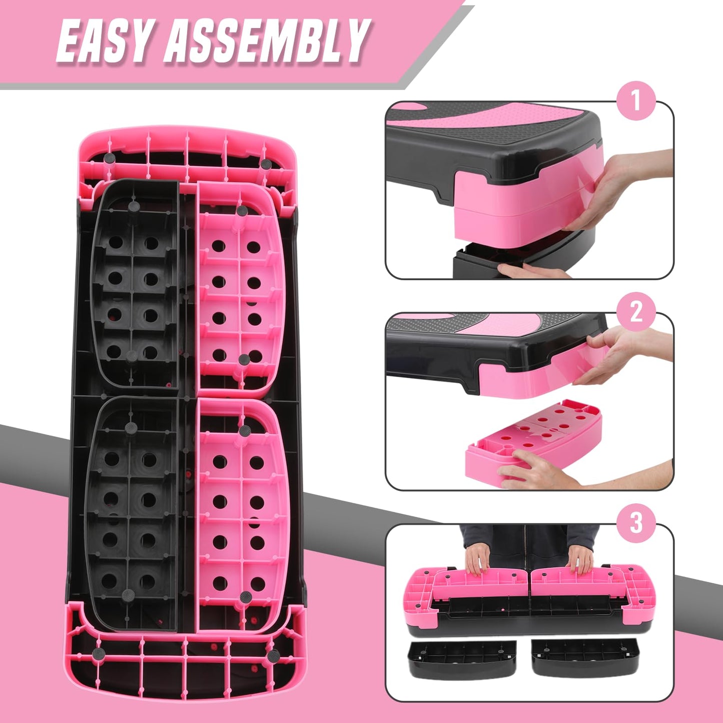 SFIHOME 31" Aerobic Exercise Step Platform, Step Up Exercise Platform with 4" 6" 8" Adjustable Risers, Stair Stepper Workout Stepper for Home Gym Strength Training Fitness Equipment, Pink