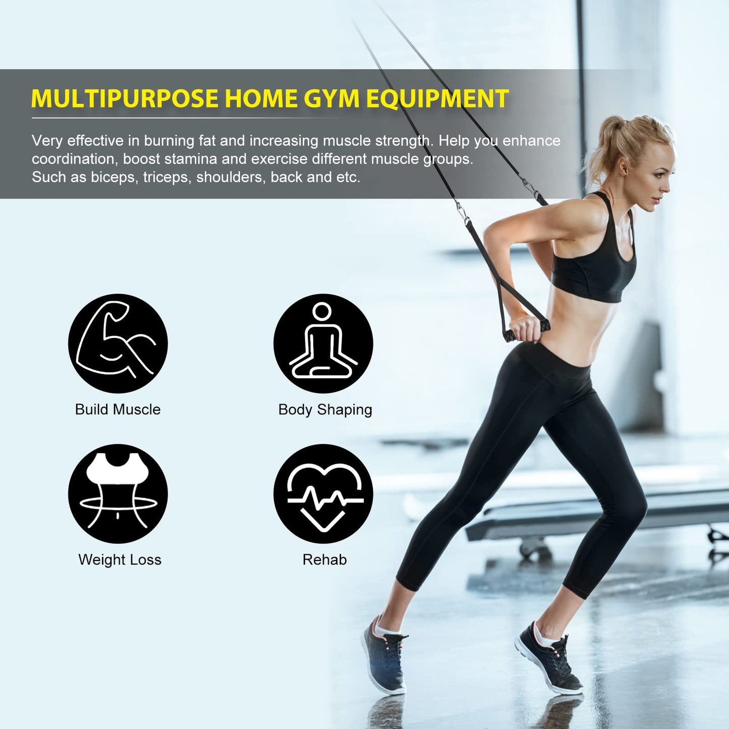 Weight Cable Pulley System Gym, Cable Weight Pulley System Attachments for Home Gym with Handle Pulley System Gym LAT Pull Down, Biceps Curl Workout