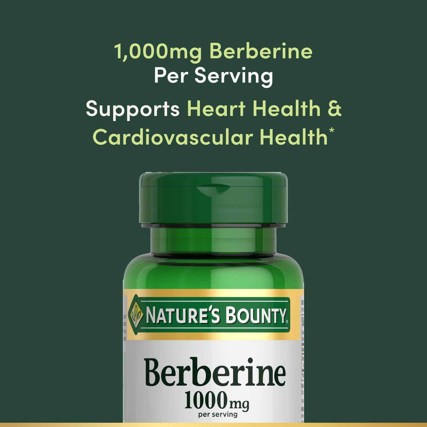 Nature's Bounty Berberine Supplements,1000mg, Berberine Capsules for Blood Sugar Support, Cholesterol & Heart Health, 60 Count