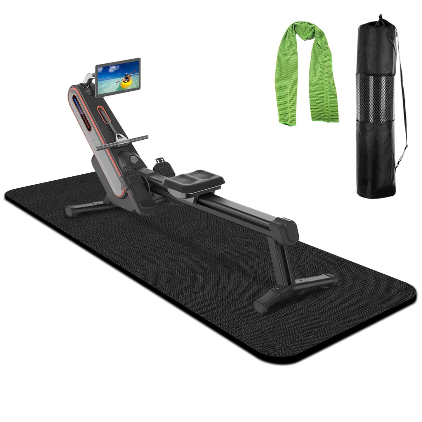 Rowing Machine Mat 96" x 30" with Storage Bag and Sports Towel,Treadmill Mat for Carpet & Hardwood Floors,Rower Mat,Elliptical Mat,Bike Mat,Gym Exercise Equipment Mat,Fitness Equipment Mat