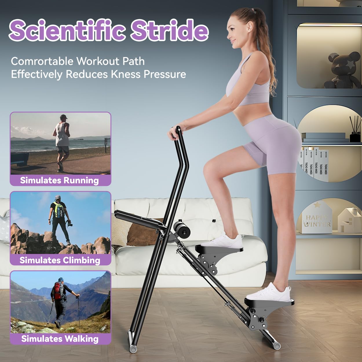 SEWD Foldable Stair Stepper Machine – AB Workout Equipment for Home Gym, Full-Body Cardio Workout Equipment with Adjustable Handlebar & Pedals
