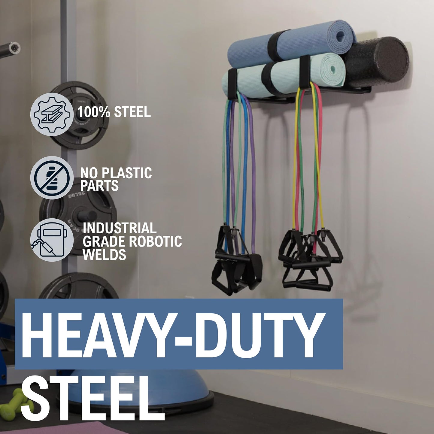 StoreYourBoard Yoga Mat Storage Rack, X-Large, Foam Roller Wall Hooks, 3 Exercise Mats, Fitness Gear Organizer