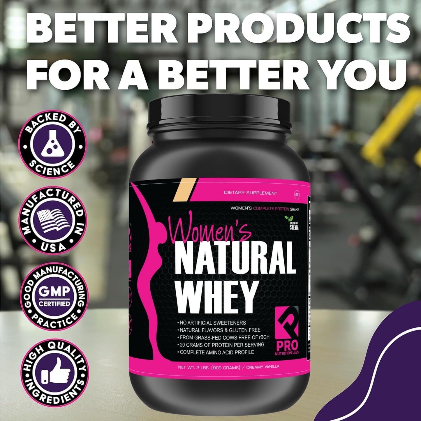 PRO NUTRITION LABS Whey Protein Powder for Women Vanilla Powder - Low Carb Gluten-Free Grass-Fed rBGH-Free - Supports Weight Loss - Natural Stevia Sweetened Protein Shake, 20g (Creamy Vanilla, 2lb)