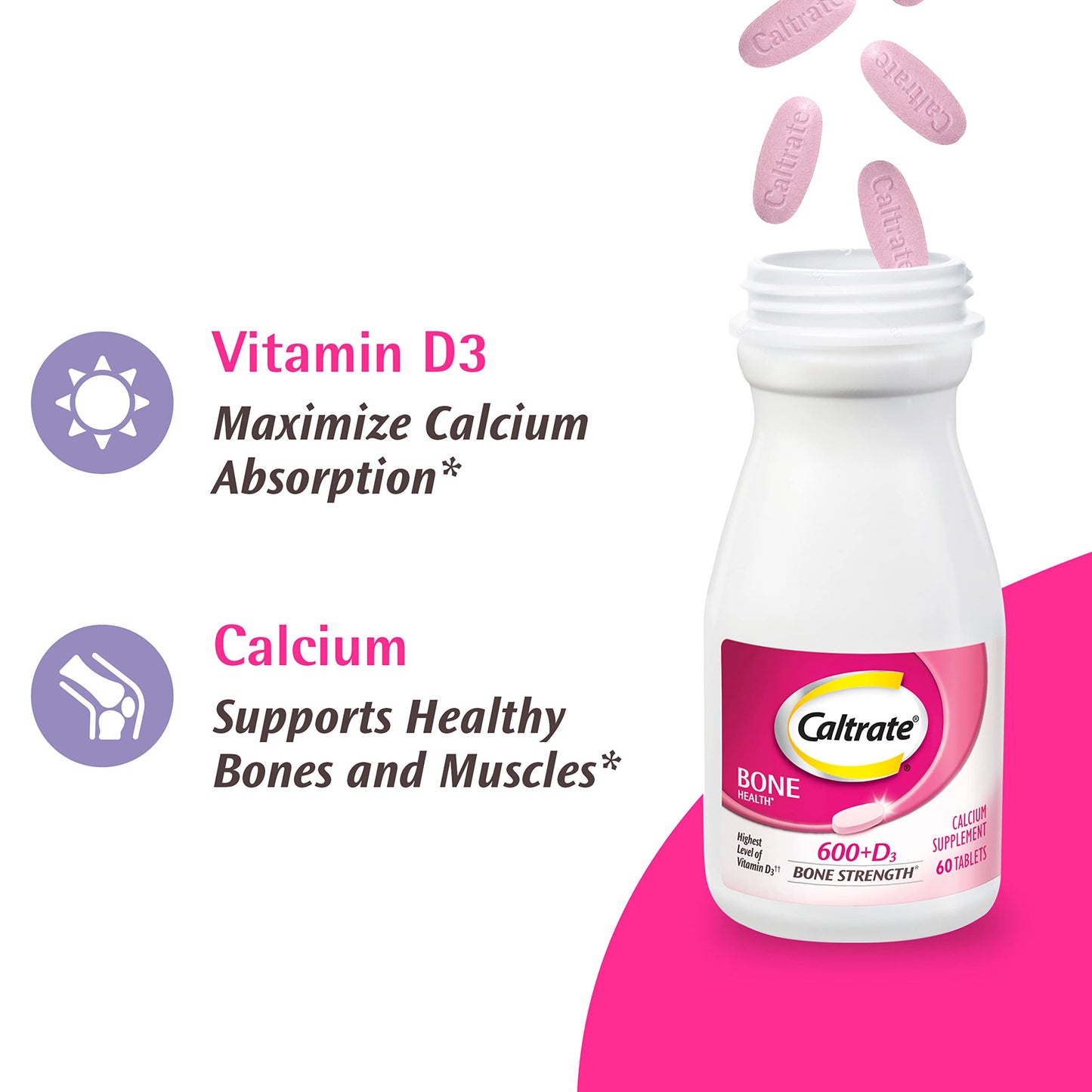 Caltrate 600 Plus D3 Calcium and Vitamin D Supplement Tablets, Bone Health Supplements for Adults - 200 Count