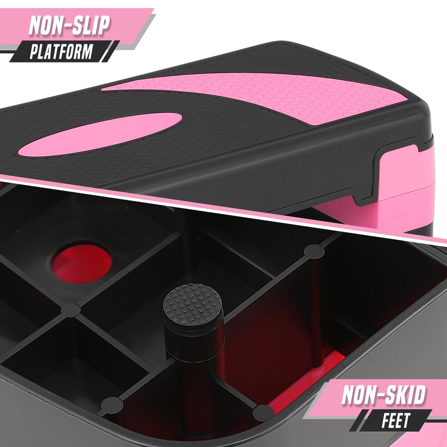 SFIHOME 31" Aerobic Exercise Step Platform, Step Up Exercise Platform with 4" 6" 8" Adjustable Risers, Stair Stepper Workout Stepper for Home Gym Strength Training Fitness Equipment, Pink