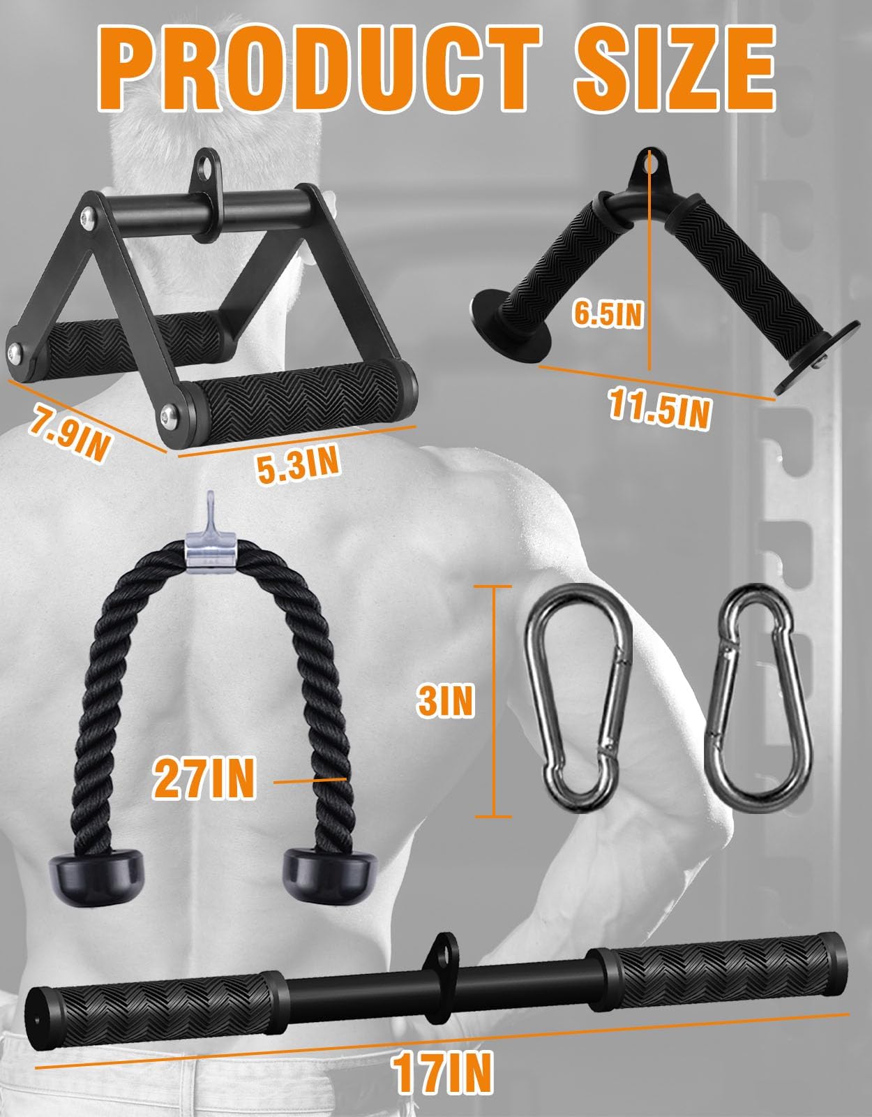 Fitarc Cable Machine Attachment Set, LAT Pulldown Attachments for Home Gym Equipment, Tricep Pull Down Attachment for Home Gym Accessories, LAT Pull Down Bar and Tricep Rope Cable Attachment