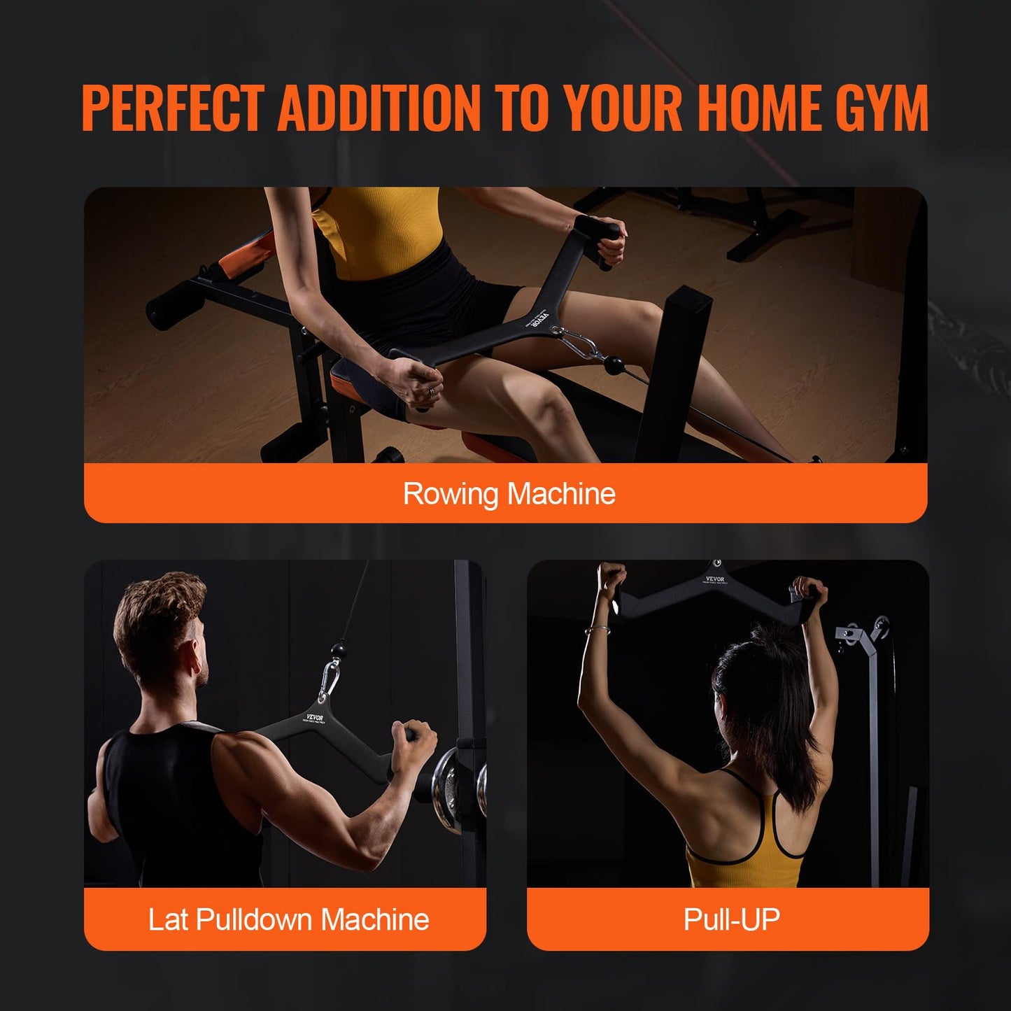 VEVOR LAT Pulldown Attachments, Cable Machine Rowing T-bar V-bar 5 Set, Tricep Pull Down Bar, Back Strength Training Rubber Coated Handle Grip, Bicep Curl Tricep LAT Pulldown Bar for Home Gym Fitness