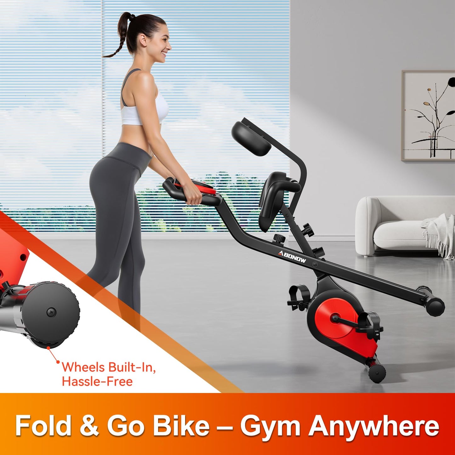 Foldable Exercise Bike, Low Noise Stationary Bikes for Home, Compact Indoor Cycling Bike with Adjustable Magnetic Resistance, 330lbs Capacity 6.6lbs Flywheel Workout Bike - Black