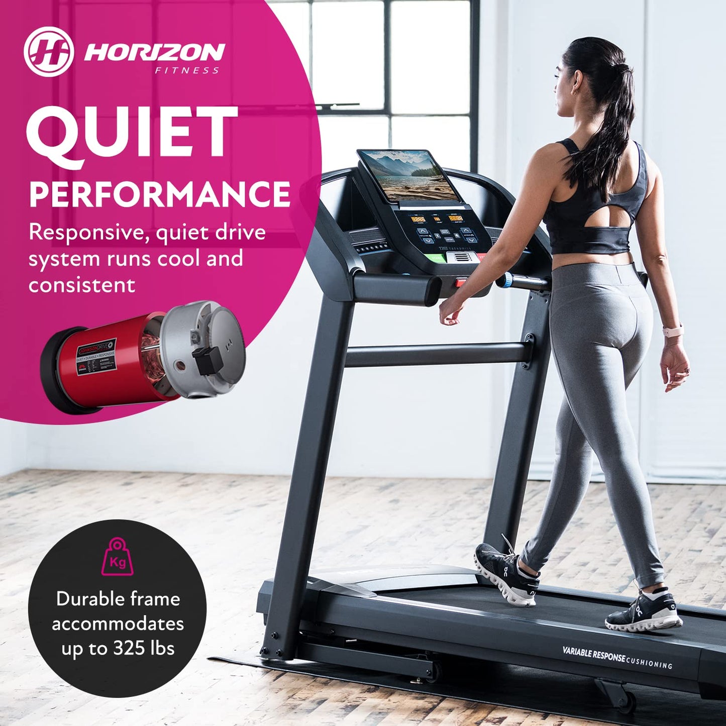 Horizon Fitness T202 Foldable Treadmill Running Machine with Incline, Fitness & Cardio, Lightweight Folding Treadmill with Bluetooth Speakers, EasyDial Controls, Tablet Holder, 325lb Capacity