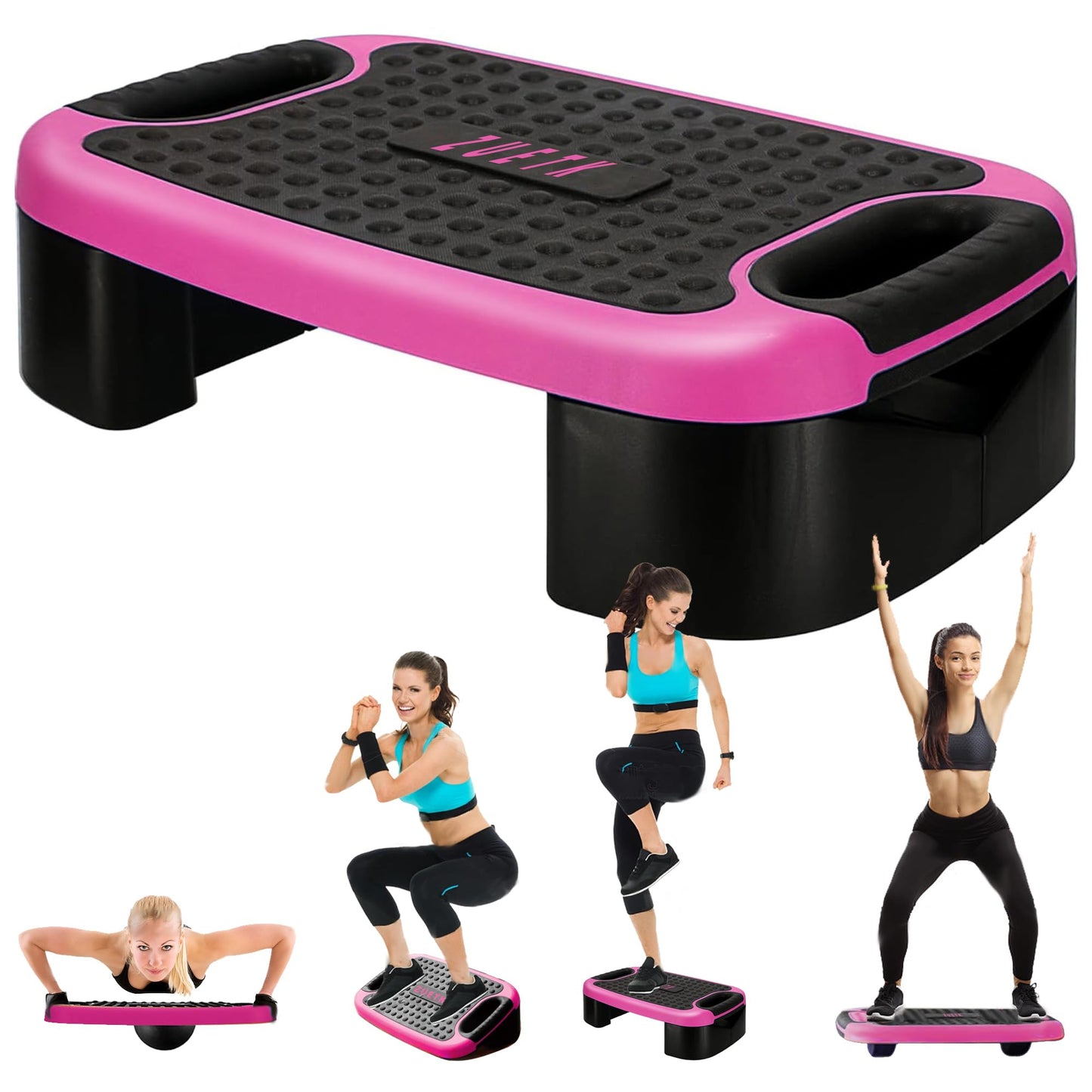ZUETK 4-In-1 Aerobic Balance Board and Step Up Exercise Platform - Adjustable Multifunctional Balance Board Slant Board, Steppers for Exercise - Home Workout Non Slip Stepper Platform Purple-Pink
