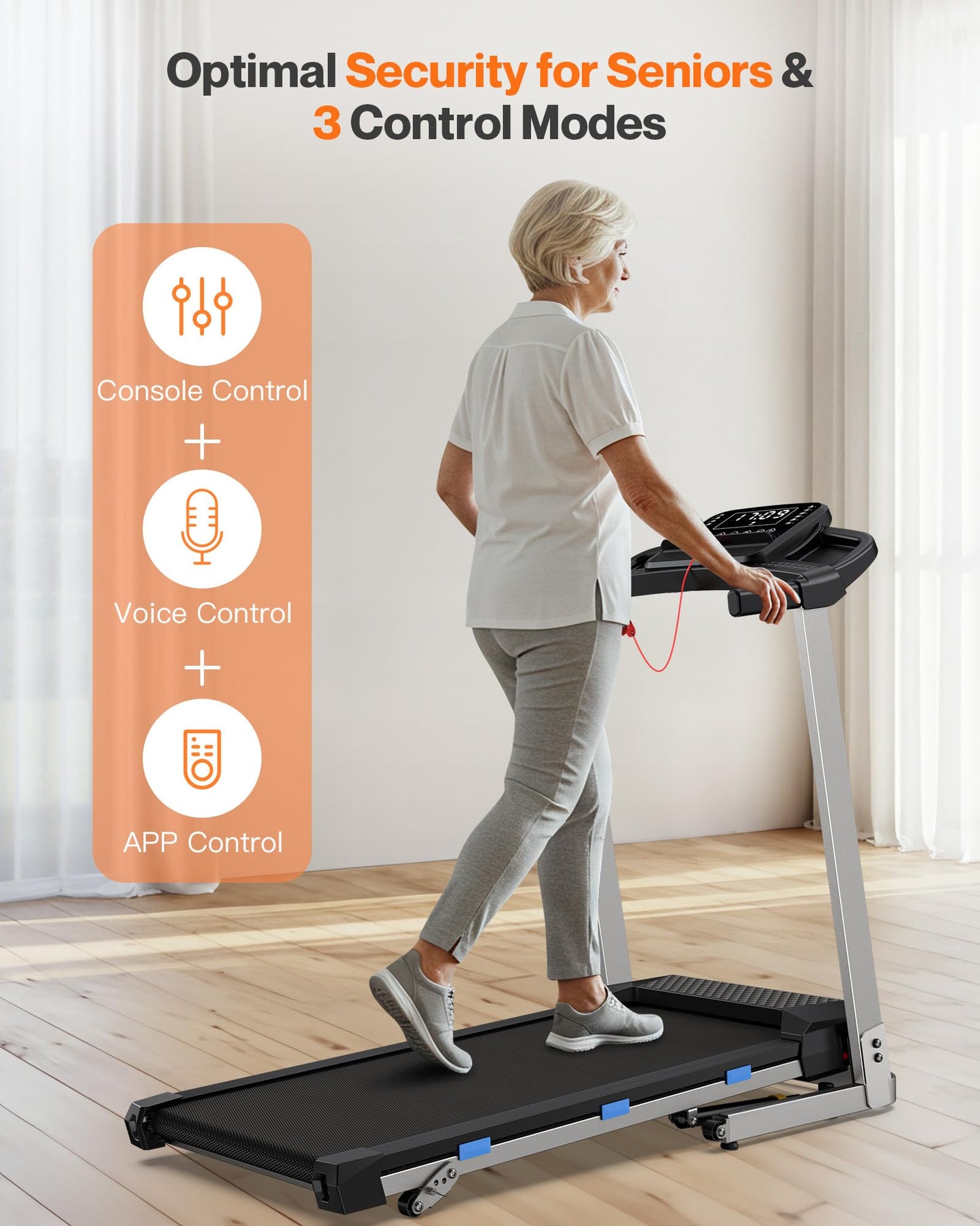 Cardirun Folding Treadmill with Incline, 350 LBS Capacity & 7.6 MPH, 3.0HP Quiet Treadmills for Home Small with Pulse Sensor and Bluetooth Speaker, 12 Preset Programs, App & Voice Control, LED Display