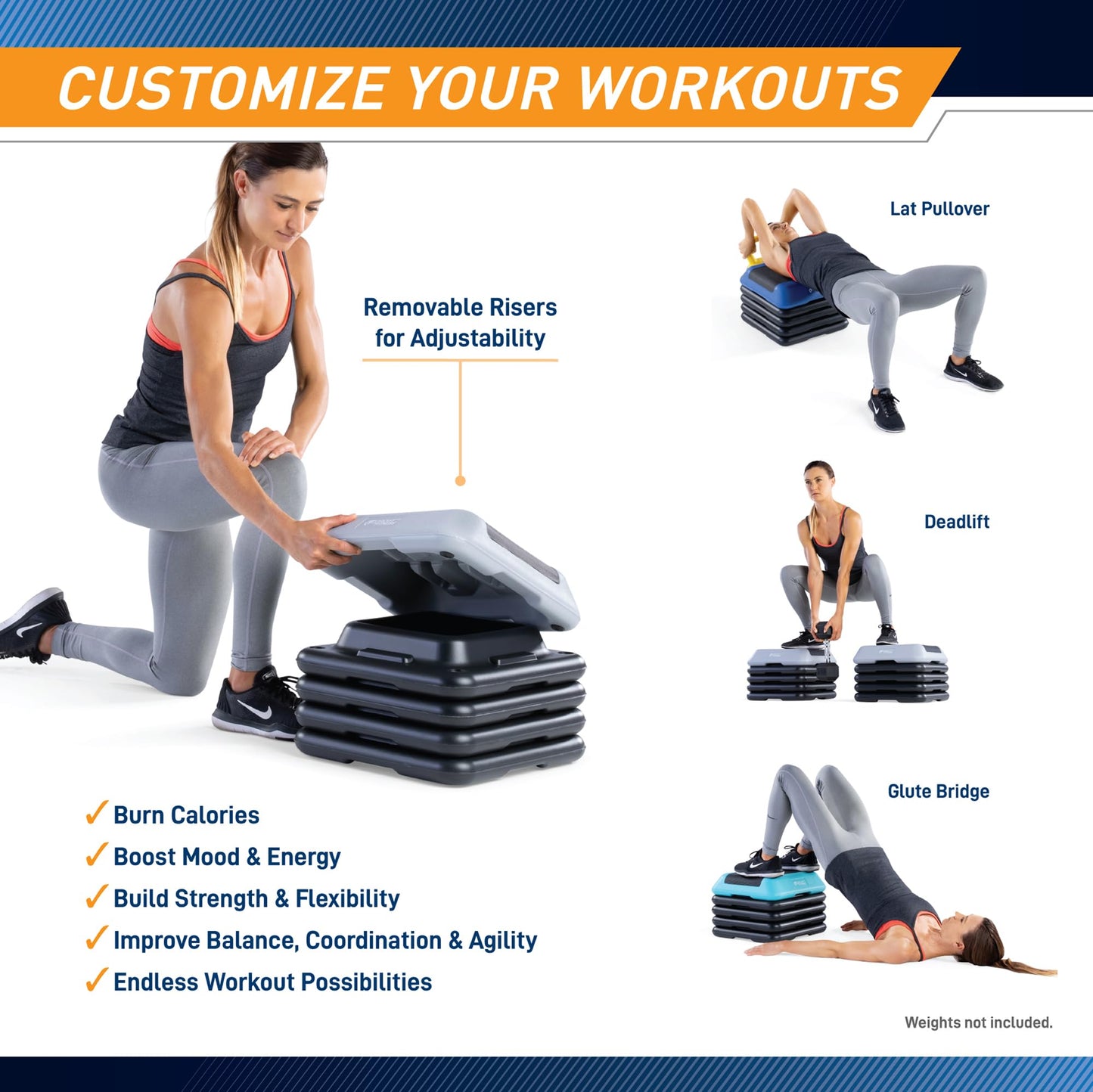 Circuit Fitness by Marcy 16 x 16 inches Adjustable Height Aerobic Step Platform with 4 Risers, Non-Slip Rubber Surface, Home Exercise Fitness Training, American Pink, STEP-PINK01-4R