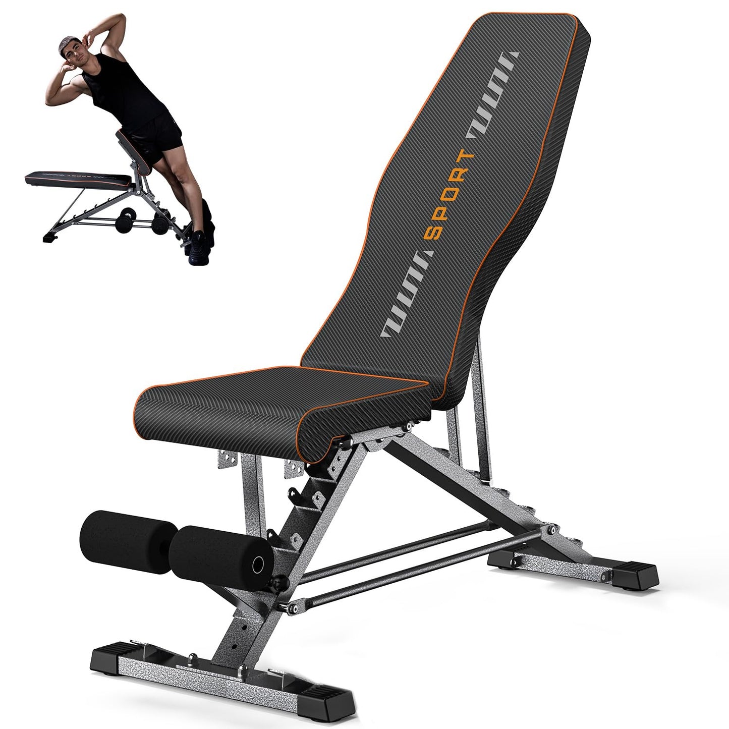 KUYOU Weight Bench, 2 in 1 Workout Bench Roman Chair, Adjustable Weight Bench for Home Gym Strength Training Bench for Full Body Workout