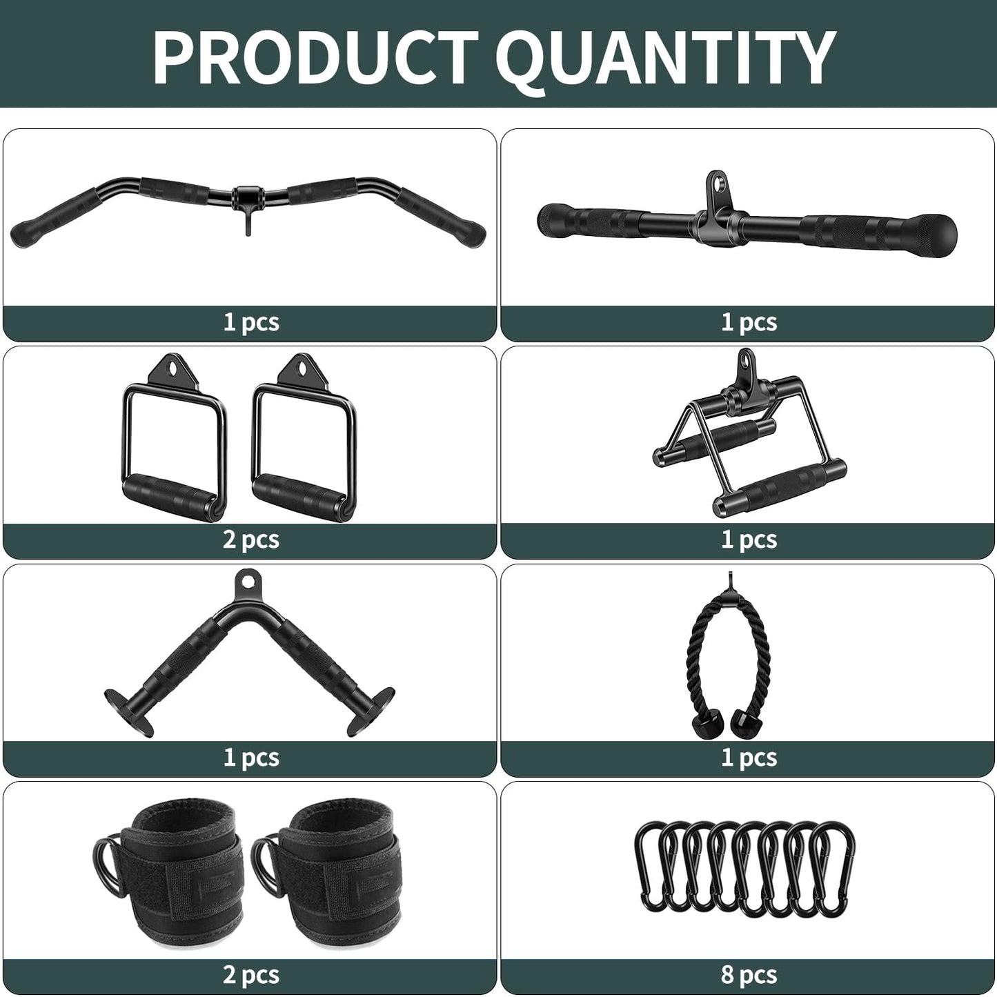 WNOEY Cable Attachments for Gym, Cable Machine Attachment Set, LAT Pulldown Attachments, Cable Machine Accessories, Tricep Pull Down Attachment, Home Gym Accessories (17 Pcs Set)