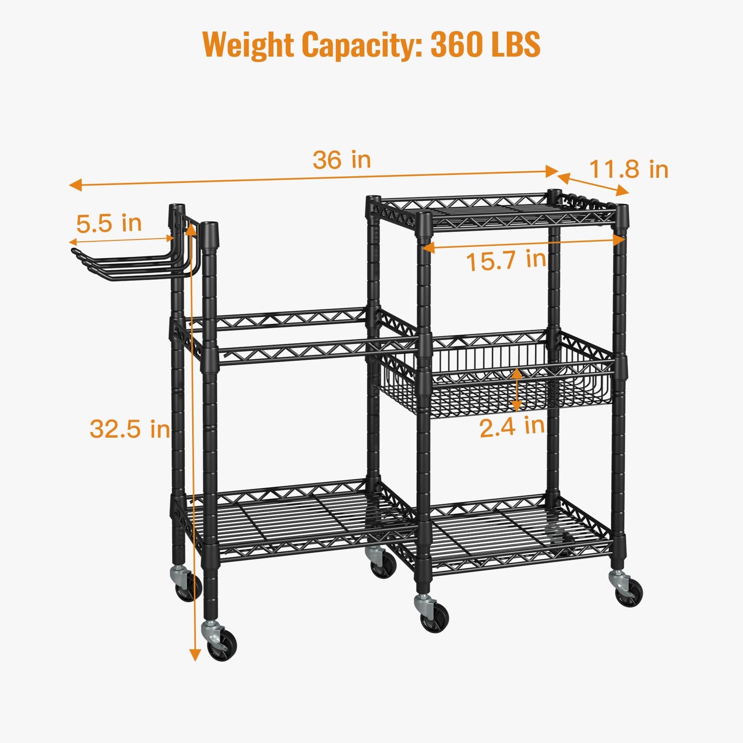 FUTASSI S2 Home Gym Storage, Rolling Yoga Mat Storage and Organizer, Sport Equipment Rack for Dumbbells, Kettlebells, Foam Rollers, Resistance Bands, 11.8" D x 36" W x 32.5" H, Black