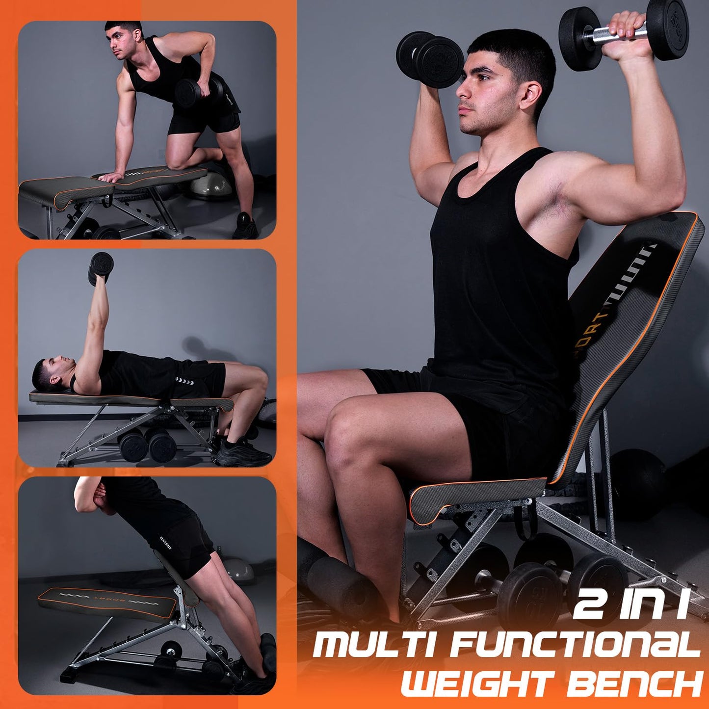 KUYOU Weight Bench, 2 in 1 Workout Bench Roman Chair, Adjustable Weight Bench for Home Gym Strength Training Bench for Full Body Workout