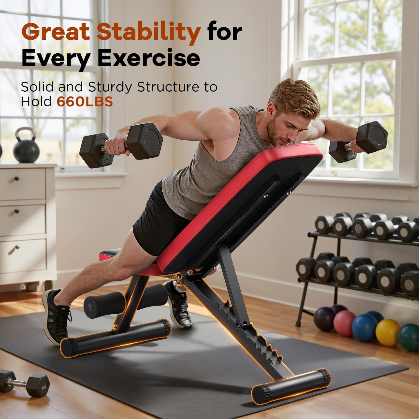 NICEPEOPLE Basic Weight Bench for Home Gym, Foldable Workout Bench with 8 Backrests, 660LBS Weight Capacity Adjustable Bench