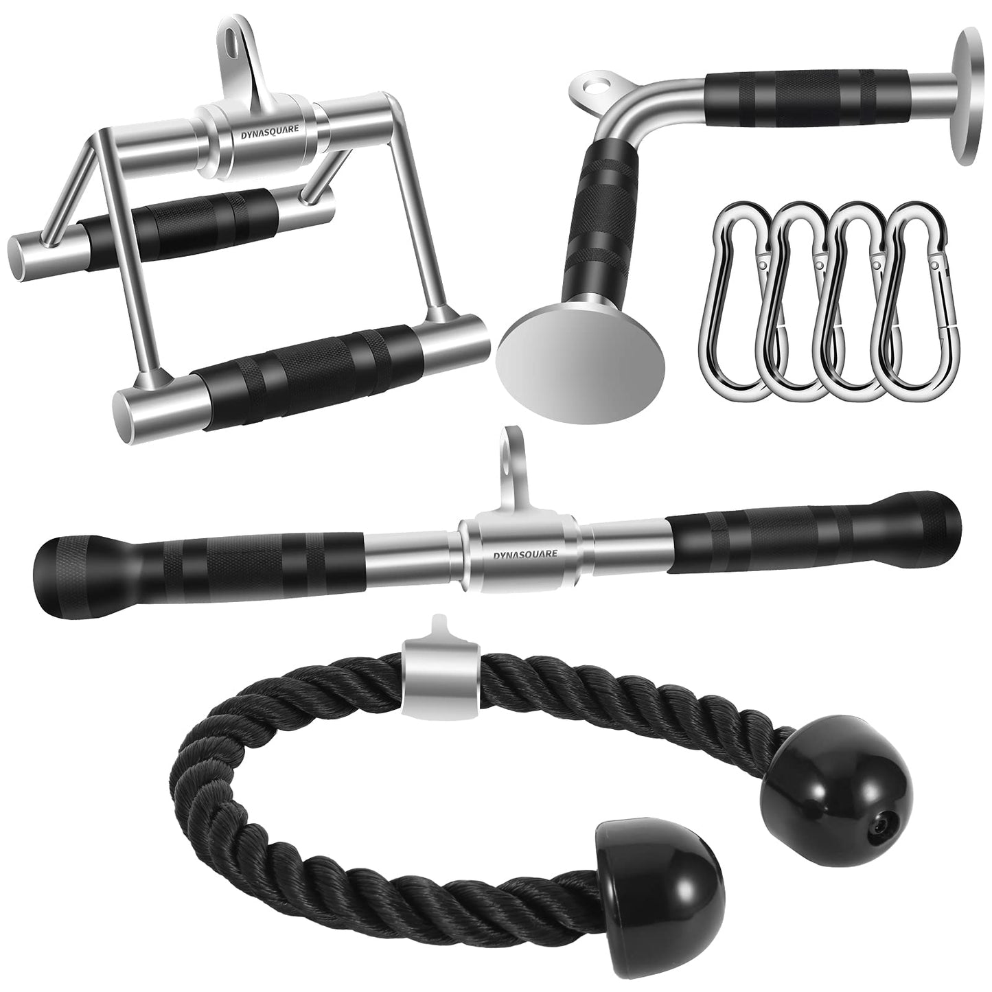 DYNASQUARE Tricep Press Down Cable Machine Attachment, Made of Heavy Duty Solid Steel, LAT Pulldown Attachments, Home Gym Accessories, Double D Handle, V Bar, Tricep Rope, Pull Down Bar