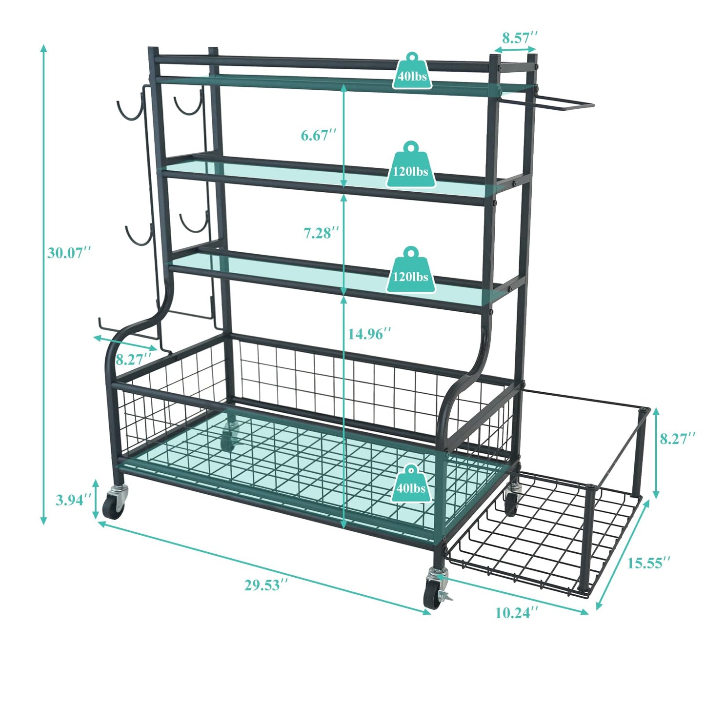 Hiee Dumbbell Rack, Weight Rack for Kettlebells, Heavy-Duty Home Gym Storage Rack for Yoga Mat and Workout Equipment, Storage Holder with Wheels and Hooks (320lb)